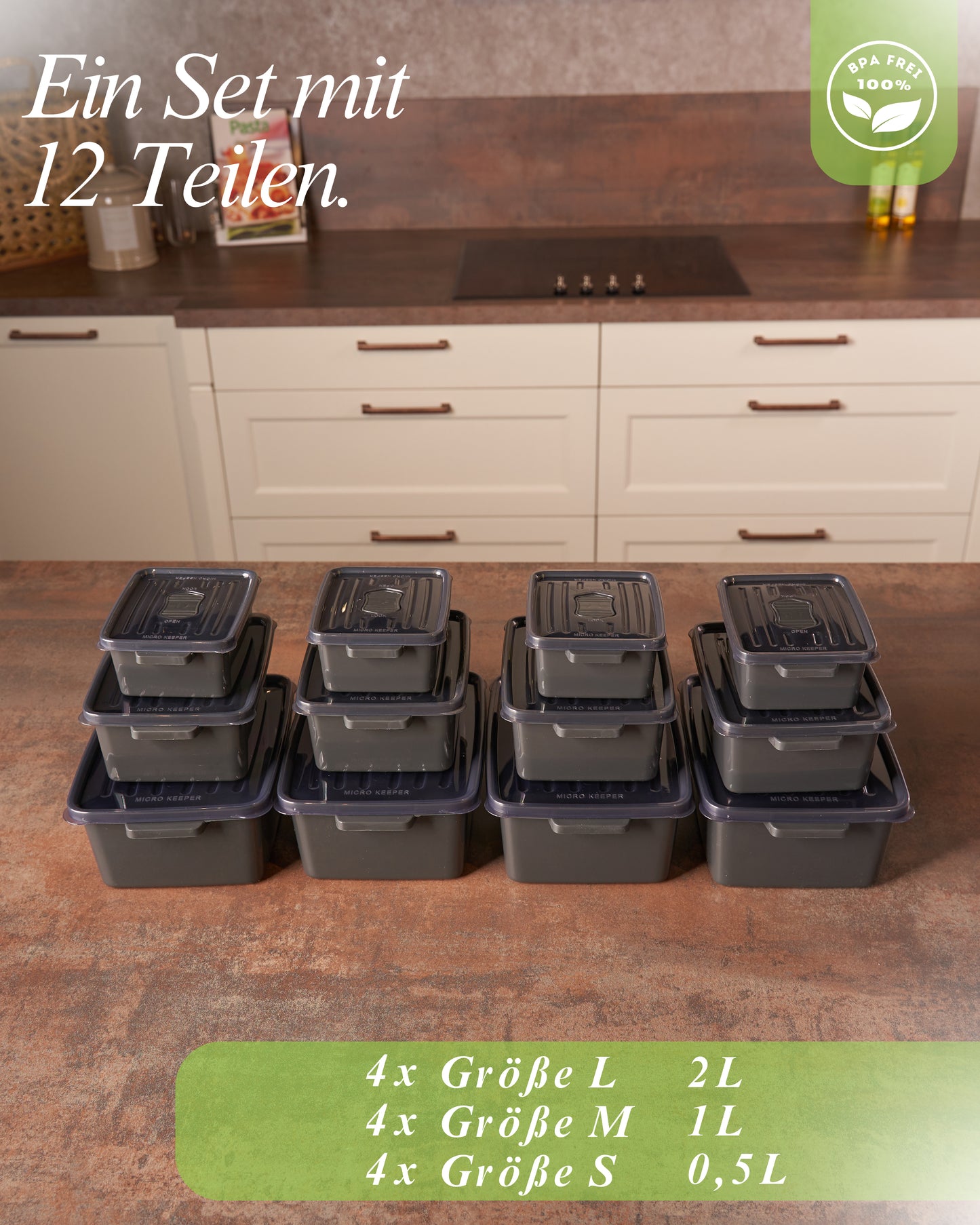 All-for-Home Storage Box Kitchen | meal prep boxes | Set of 12 storage containers with airtight lids BPA FREE | Storage box kitchen as microwave dishes & freezer container | Kitchen Organizer&Organizer